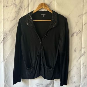 GEORGE SEQUIN DETAIL CARDIGAN SWEATER BLACK WOMENS LARGE